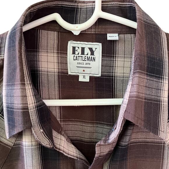 WESTERN ELY Cattlemen XL Brown Plaid Western Shirt VTG - Picture 12 of 15